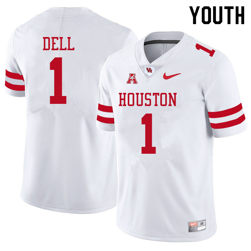 Youth #1 Nathaniel Dell Houston Cougars College Football Jerseys Sale-White - Click Image to Close